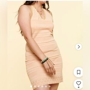 NWT Earthbound Trading Company Peach Crocheted Mini Dress, Size L,‎ Y2K Vintage